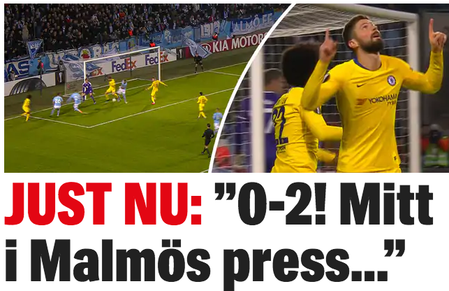 SportExpressen's tweet photo. JUST NU: Olivier Giroud klackar in 2-0 – tungt för MFF... https://t.co/1o45ysnovs #ExpressenLive https://t.co/jdn1oLDTgD