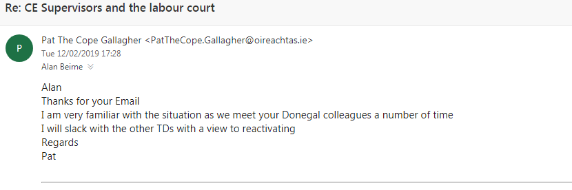 Alangb's tweet photo. Further responses from TDs in #cesupervisors campaign for #occupationalpensionscheme and #parityofestem @willieodealive @mickbarrytd and Pat the Cope Gallagher https://t.co/2b5zQ6LbtC