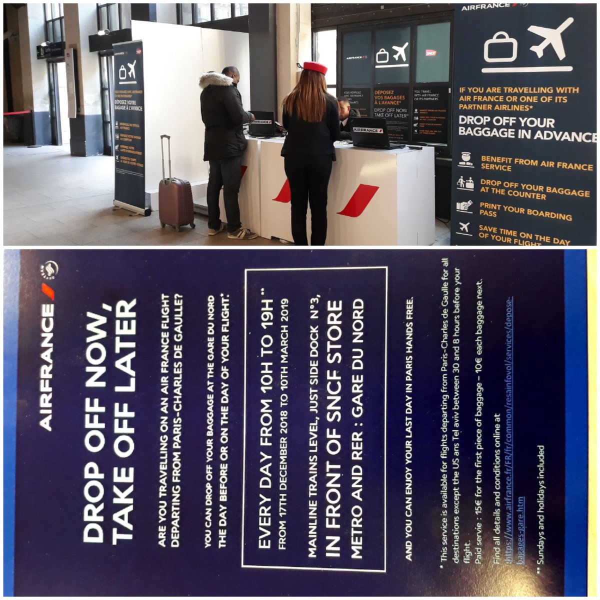 edemG84's tweet photo. @ParisNord, vous pouvez préenregistrer vos bagages chez @AirFranceFR. Le concept est en test jusqu'au 10 mars. https://t.co/jFb4KmDdcv