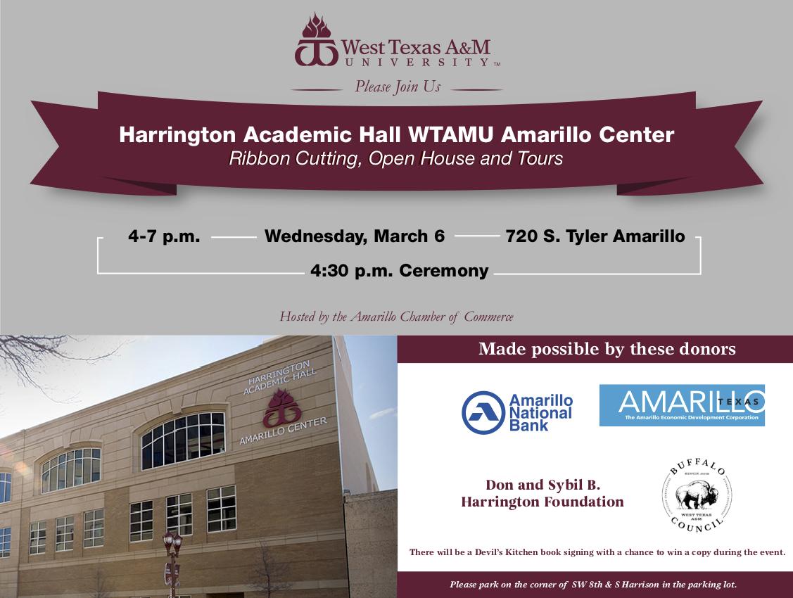 wtamu's tweet image. Be part of the celebration when we cut the ribbon on Harrington Academic Hall WTAMU Amarillo Center on March 6. #WTAMU #HarringtonAcademicHall