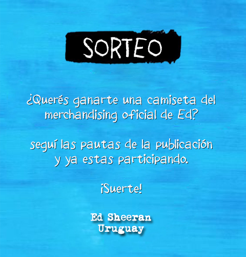EdSheeranUY's tweet photo. ¡SORTEO MERCH OFICIAL!

1⃣ Seguinos en @EdSheeranUY
2⃣ Haz RT a este tweet
3⃣ Comenta cual canción no puede faltar en tu setlist ideal y por qué

Y una de las tres camisetas puede ser tuya 🎁

¡SUERTE! 

El sorteo finaliza el domingo 17/02 a las 19hs
Muchas gracias a Live Shows https://t.co/2val9sbBD8
