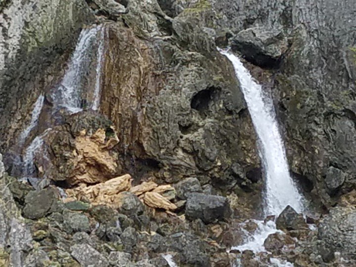 Rock fall at Gordale Scar. It doesn't affect the scramble but you have to walk over the rubble to get to the base.