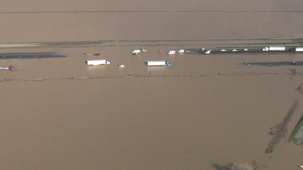 This is I-5 in Colusa County near Williams. Flooded. Images from LiveCopter3