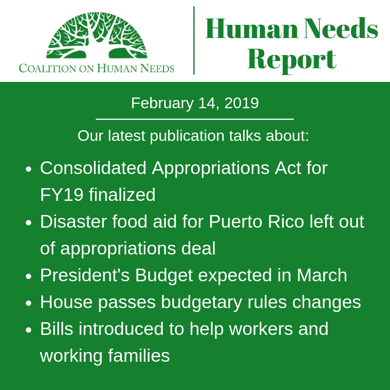 Voice4HumanNeed's tweet photo. CHN just released the #HumanNeedsReport on:
💵 The Consolidated Appropriations Act
☔ Disaster food aid for #PuertoRico
💰 The President's Budget
📜 Budgetary rules changes
👪 Bills to help workers and working families
Find the full report here: https://t.co/eBYV3VO4qg https://t.co/BayXXe1mXu