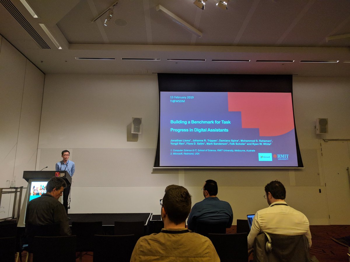 damiano10's tweet image. Jonathan Liono presenting our paper on how to build a benchmark for task progress in digital assistants #WSDM2019 #TaskIntelligence