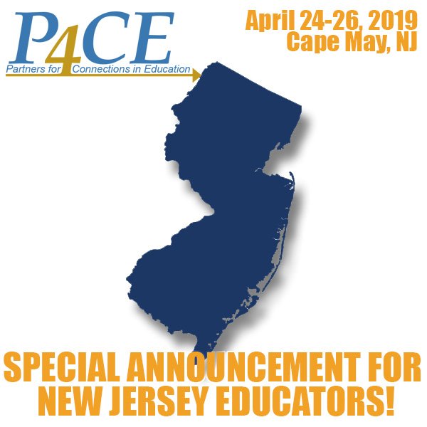 P4CECommunity's tweet photo. NEW JERSEY EDUCATORS: Thanks to NJDOE (@NewJerseyDOE) for approving a travel waiver for overnight lodging for April 24 and 25 for #BRIDGES2019. The waiver letter is available on the #P4CE site. Join us 4/24-26 in #CapeMay #NJ https://t.co/hn8xYcuzrf https://t.co/QkYYRY4OkV