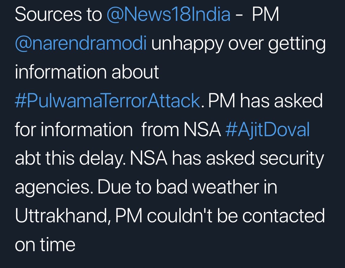 Why would PM worry about mourning or condemning when he has sources. Sources who claim the rally was cancelled due to attack, even when PM said at his speech that it was cancelled due to weather! Or that he was uninformed even when he had used phone for a rally!6