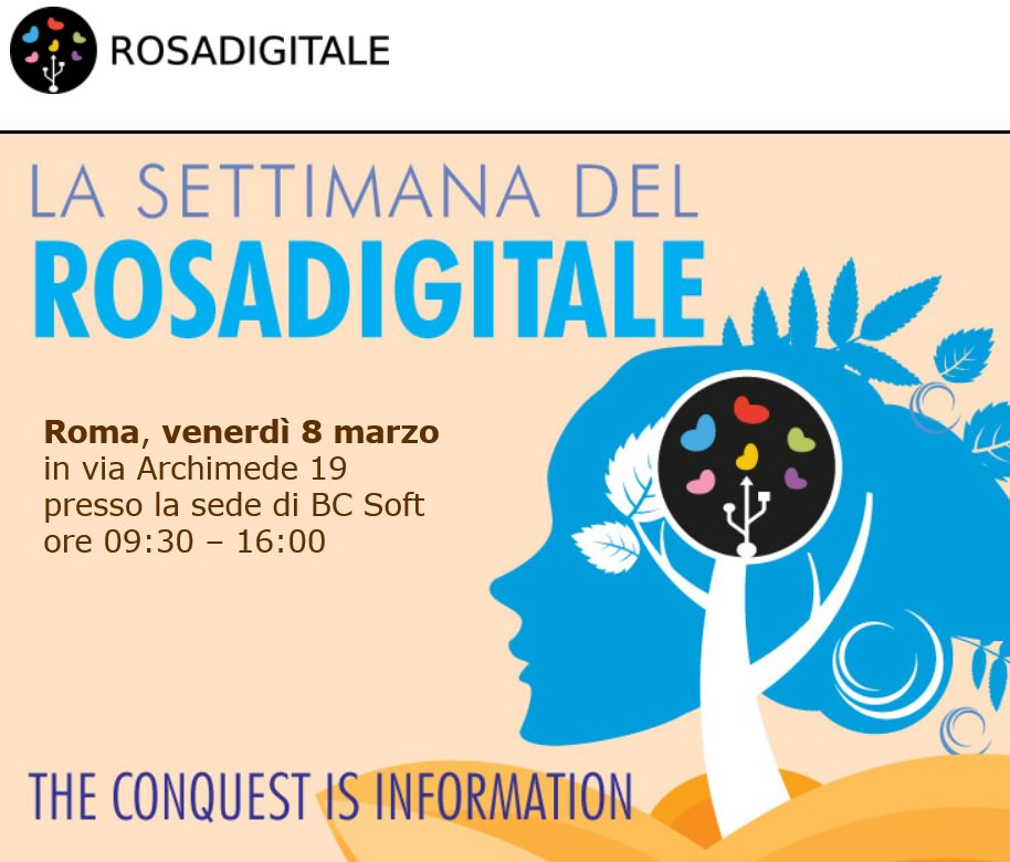 BemResearch's tweet photo. Per la settimana #Rosadigitale venerdì #8marzo #Roma #evento gratuito organizzato da BC Soft dove interverrà la nostra co-founder Mariachiara Marsella @uale75 #donne #Tecnologia #IntelligenzaArtificiale e #DigitalMarketing con @DigitaleRosa https://t.co/8aqzLKdQf9 https://t.co/imZT3zr6Wg