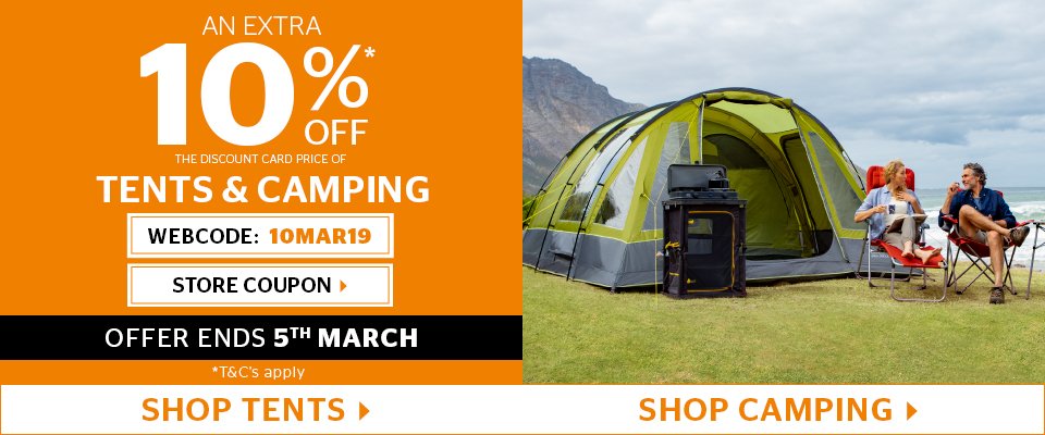 OutdoorCodes's tweet photo. 10% off #Voucher code @GOoutdoors 10MAR19.
Valid until 5th March on full price stuff (not Sale &amp; time limited deals)
Great for new tents &amp; camping #Vango #Outwell #Coleman #Robens #Ad

Details here https://t.co/9z35Lf1Txs https://t.co/s2m8QwER01