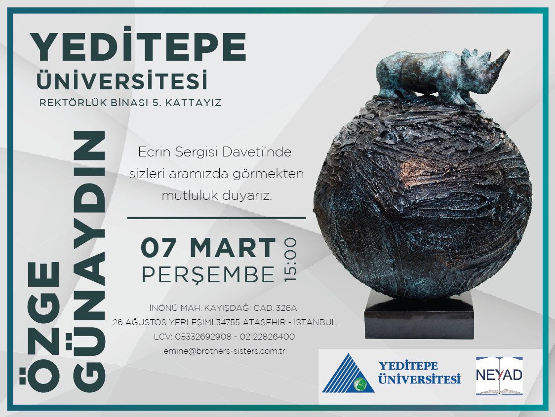 7 Mart Perşembe saat 15.00'da düzenlenecek Ecrin Sergisi Daveti'ne herkesi bekliyoruz!

Adres: İnönü Mah. Kayışdağı Cad. 326A 26Ağustos Yerleşimi Ataşehir/İstanbul

#SokakCanlarıYalnızDeğil
#EcrinYaşamMerkezi

@neyaddernek <a href="/ozge0406/">Ozge Gunaydın</a> <a href="/YeditepeUni/">YeditepeÜniversitesi</a>