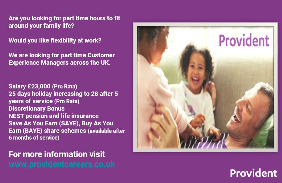 pfgroup_plc's tweet image. Provident are looking for part time Customer Experience Manager&apos;s to join our teams across the UK, take a look at our current opportunities providentcareers.co.uk   #parttimejobs #newopportunities #worklifebalance