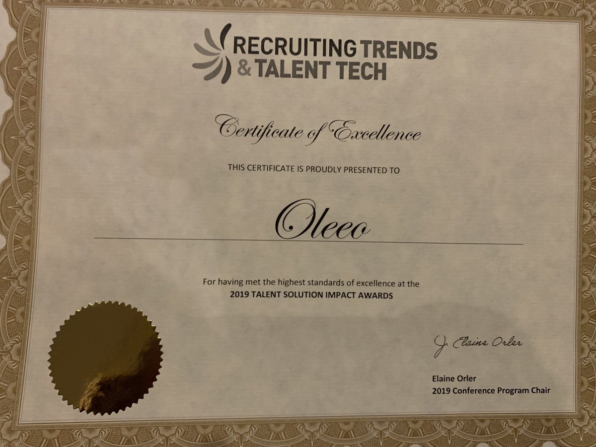 So honored!  Thank you <a href="/HRERecruitTech/">Recruit & TalentTech</a>!!! #HRERecruitTech <a href="/Oleeo_/">Oleeo</a>