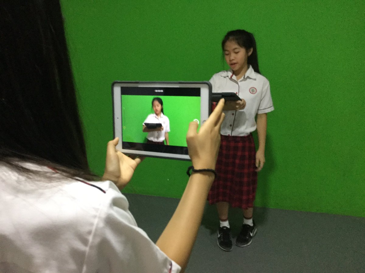 Making video on News Reading, using green screen by Year 6 students