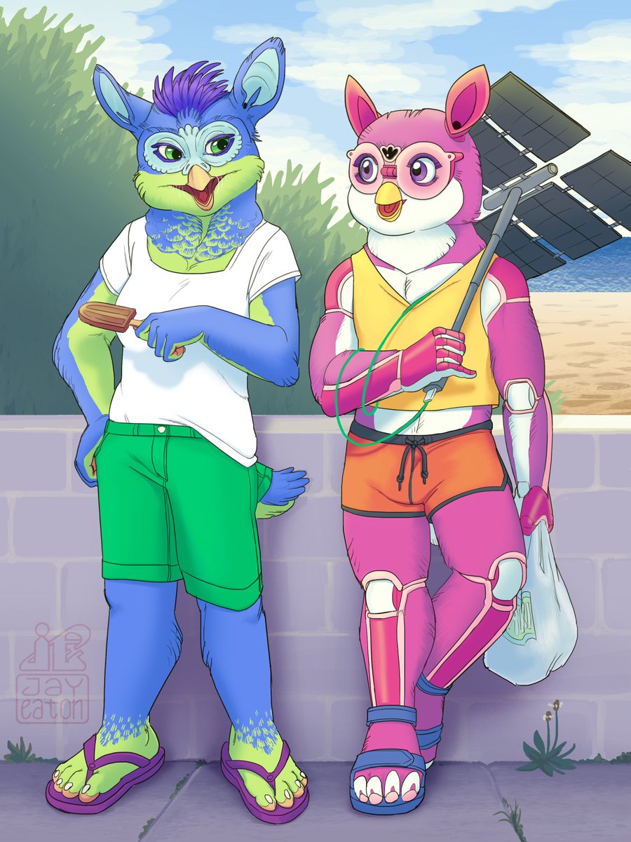 I really like the idea of #Furby anthros. It’s unsettling enough to keep people on their toes, but ALSO there’s great potential for both biocore and robocore designs. These two are enjoying some summer snacks. :)