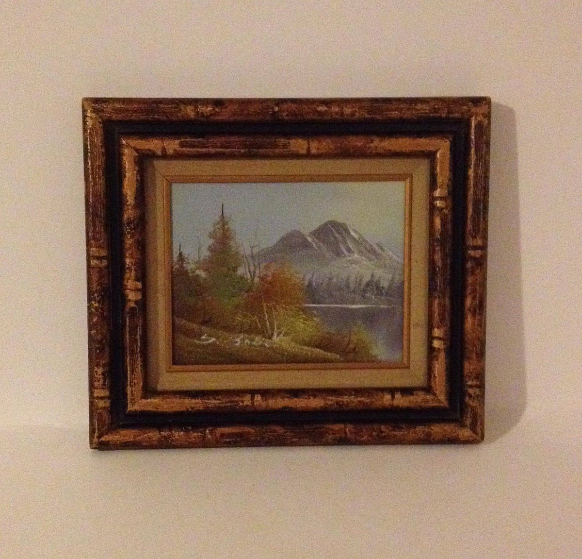 Excited to share the latest addition to my #etsy shop: Vintage Framed Landscape Mountain Lake Forest Scene Oil on Canvas Painting Bronze Brown Wood Frame Snow Top Fall Winter Cabin Lodge Decor etsy.me/2Sm9uoE #art #painting #oilpainting #vintageoilpainting #ant