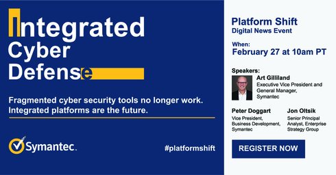 tom_thorpe's tweet photo. Get ready for a major #platformshift. On Feb 27, @Symantec is announcing updates to our Integrated Cyber Defense Platform.  Save the date for this digital news event. Register now.  https://t.co/NflsGrvDBD https://t.co/l1xLiYPkRO