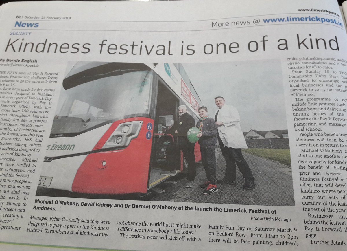 HealthyLimerick's tweet photo. #PayItForward #Kindness Festival runs in #Limerick 9-16 March. To learn more about this inspired & inspiring movement: https://t.co/41OiBFeWme #volunteering #socialconnectedness #togetherwethrive #pifl https://t.co/RIAcIjfyHp