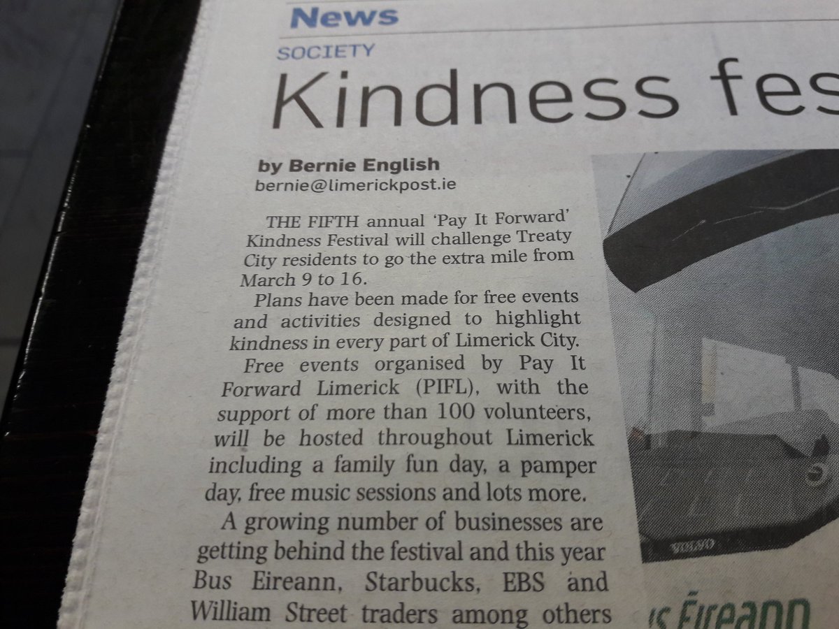 HealthyLimerick's tweet photo. #PayItForward #Kindness Festival runs in #Limerick 9-16 March. To learn more about this inspired & inspiring movement: https://t.co/41OiBFeWme #volunteering #socialconnectedness #togetherwethrive #pifl https://t.co/RIAcIjfyHp