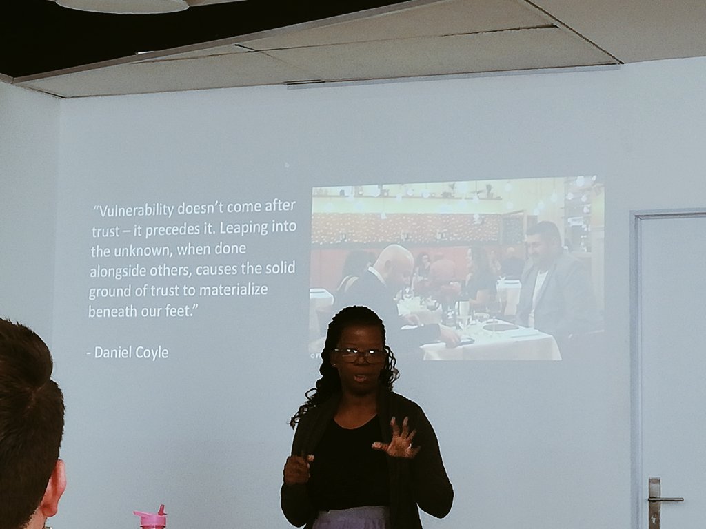 claire_thatsme's tweet photo. @cerebra @khumotherapy giving us further insight into what builds a successful culture in a team: 1) team members feeling safe 2) trust and vulnerability as cues of belonging and 3) knowing why and understanding purpose #CerebraLearning https://t.co/gJ0fQXS22I