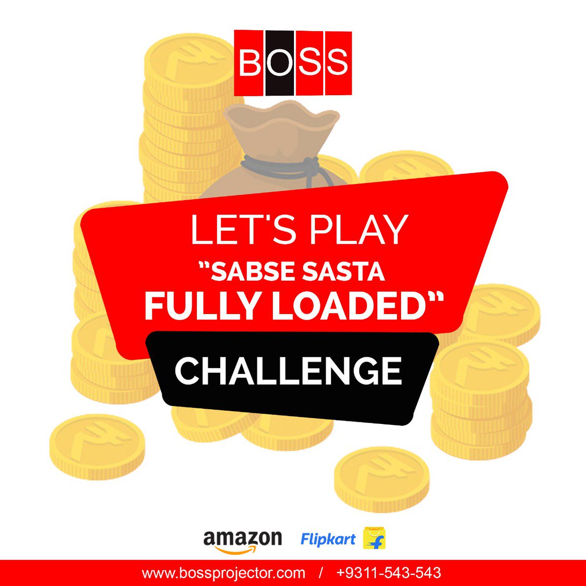 BProjectors's tweet image. Are you ready guys! Let&apos;s play #SabseSastaFullyLoaded. Share the screenshot of the cheapest projector you find
on ecommerce portals with features matching BossProjector and get an
Amazon discount coupon of the difference amount. 
#ContestAlert #BossProjector #TheaterProjector