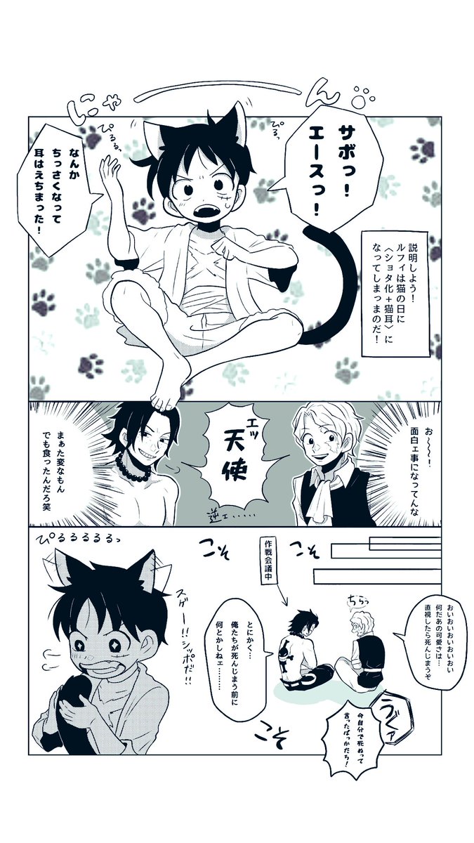 り 休止中 Pa Twitter ルフィが小さくなった 猫の日の盃兄弟 Asl ロー かっこいいキャラはいません 微サボル エール ロール T Co 9xxnvnpuqg Twitter