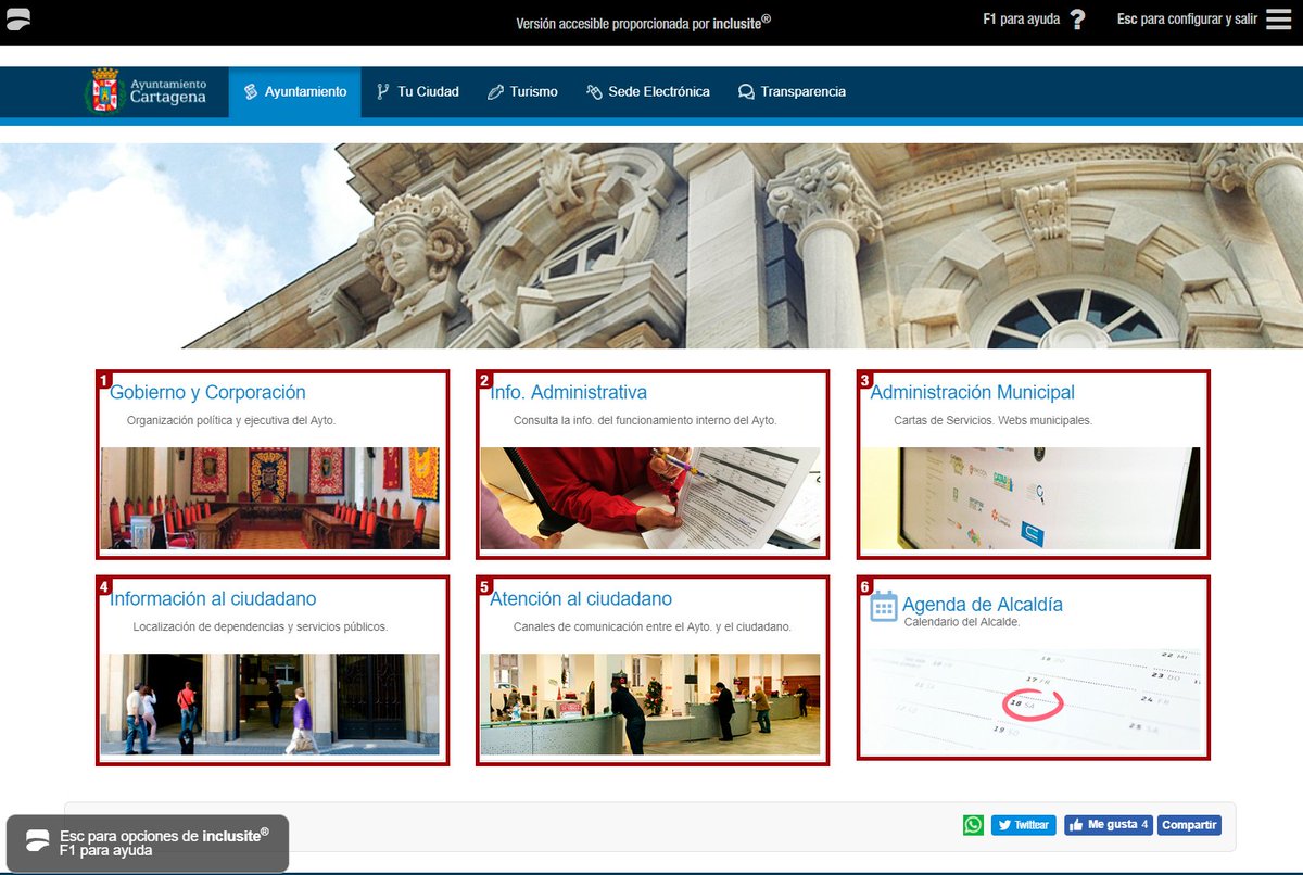 El Ayuntamiento de #Cartagena apuesta por la #inclusion. Nuestro portal es #accesibleparatodos #webaccessibility #accessibility #socialinclusion  <a href="/inclusite/">digital inclusion</a> <a href="/PlenaMurcia/">🍀 Plena inclusión Región de Murcia</a> <a href="/OBSAE/">Observatorio de la Admon. Electrónica 🇪🇸</a>  ow.ly/544030nNfmn