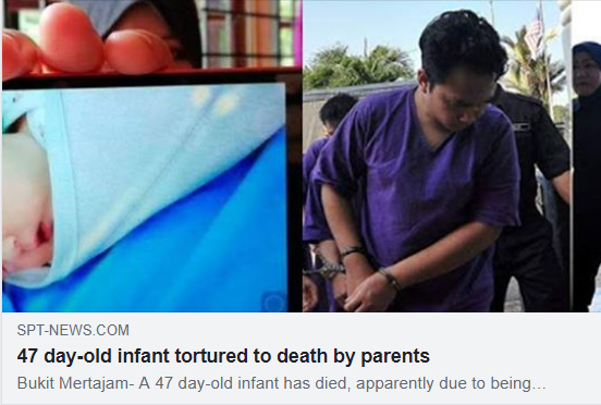 SPTnewspg's tweet photo. Bukit Mertajam- 47 day-old infant tortured to death by parents
Read more at https://t.co/3ZyvN2IIle
#togetherasacommunity
#stopchildabuse https://t.co/HIYVGI33Yk