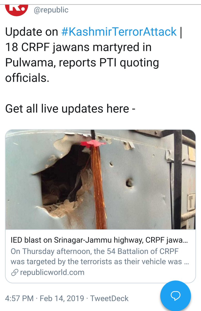 Attack at 3.15 pm. News around 4pm. RepublicTV reported 18 casualties, NDTV 12, around 5pm.Opp leaders like AK had tweeted a condemnation at 5.11pmPM who was supposed to address a rally at Rudrapur had cancelled it due to weather (not attack) & spoke over phone after 5pm. 2