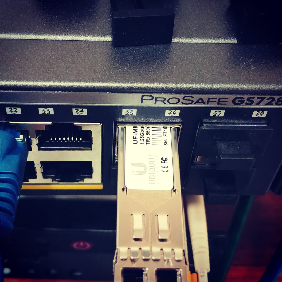 WillieHowe's tweet photo. Deploying some new @NETGEAR switches. Need to test the SFP and was pleasantly surprised that our @ubnt SFPs work in them. #tossinpackets #buildingnetworks #sfpallthethings #dailyfiber https://t.co/VOWI5ooRWt