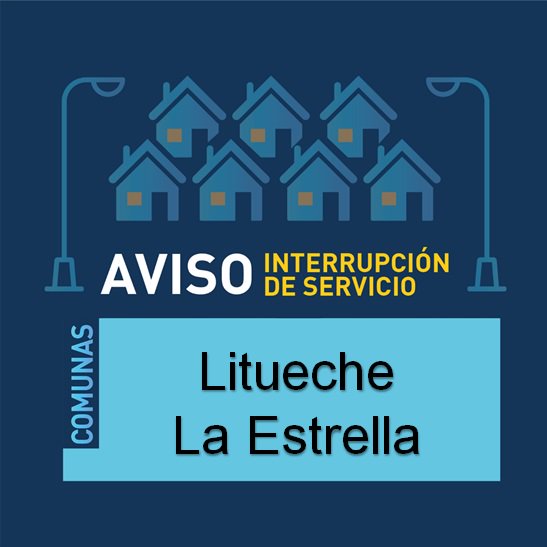 #Litueche #LaEstrella informamos interrupción de suministro en Matancilla, Espinillo, Ranquilco, Litueche, Manquehua, Santa Mónica , El Cajón, Las Damas, Trigo Viejo, La Villa, Picaflor Hidango, Paso del Soldado, entre otros <a href="/RadioPrensa/">RadioPrensa #SiempreAlerta 🔴</a> <a href="/canal16telemel/">TELEMEL CANAL 16 de MELIVISION</a> /RT