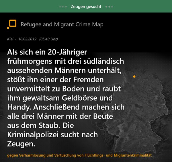RefugeeCrimeMap's tweet photo. Migrantenkriminalität | #Kiel #Blaulicht #Polizei #Schauhin #Kriminalität #Zeugen https://t.co/sHFELBk97x https://t.co/w4fnGLR3l5