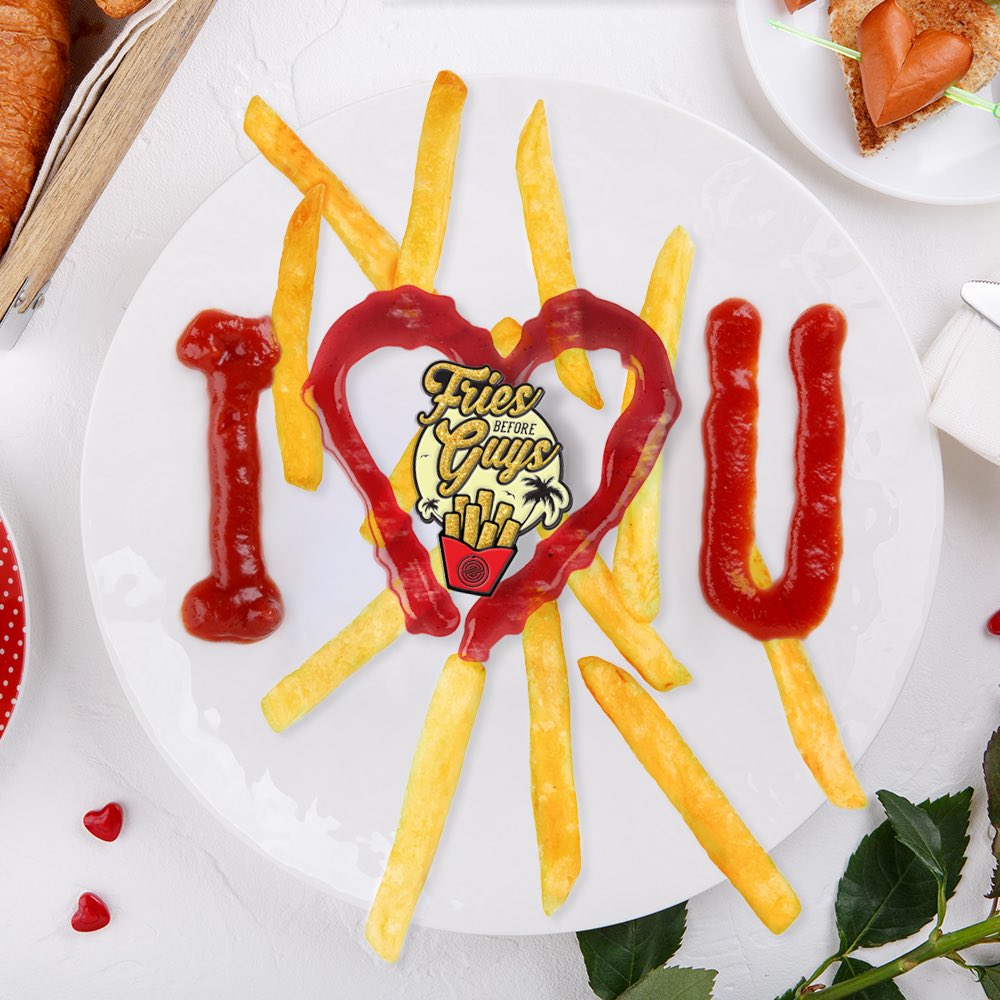 Endless_Tees's tweet photo. Celebrate all your gal pals by getting them our new Fries Before Guys pin! Preorder it today! 💖💘💞 All proceeds will be donated to the @nokidhungry campaign in memory of our dear friend Veronica Li. 
#vday #love #veronicaday #valentinesday #pin #friesbeforeguys https://t.co/yCKo6aUu2v