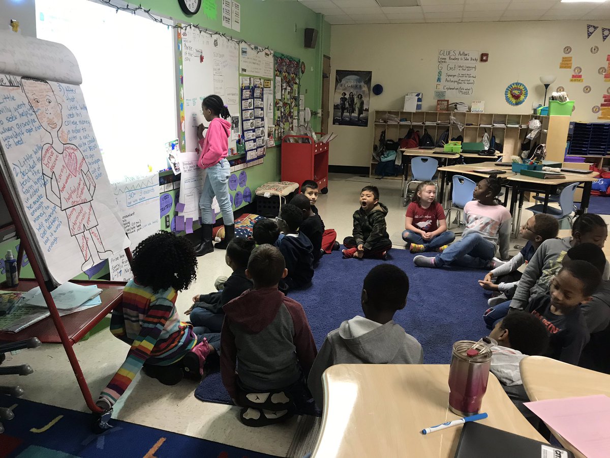DJV_MrsCorder's tweet photo. Scholars leading morning meeting discussing dojo awards and classroom jobs. @CMS_DJV_Academy https://t.co/1L1Y7B2QyJ