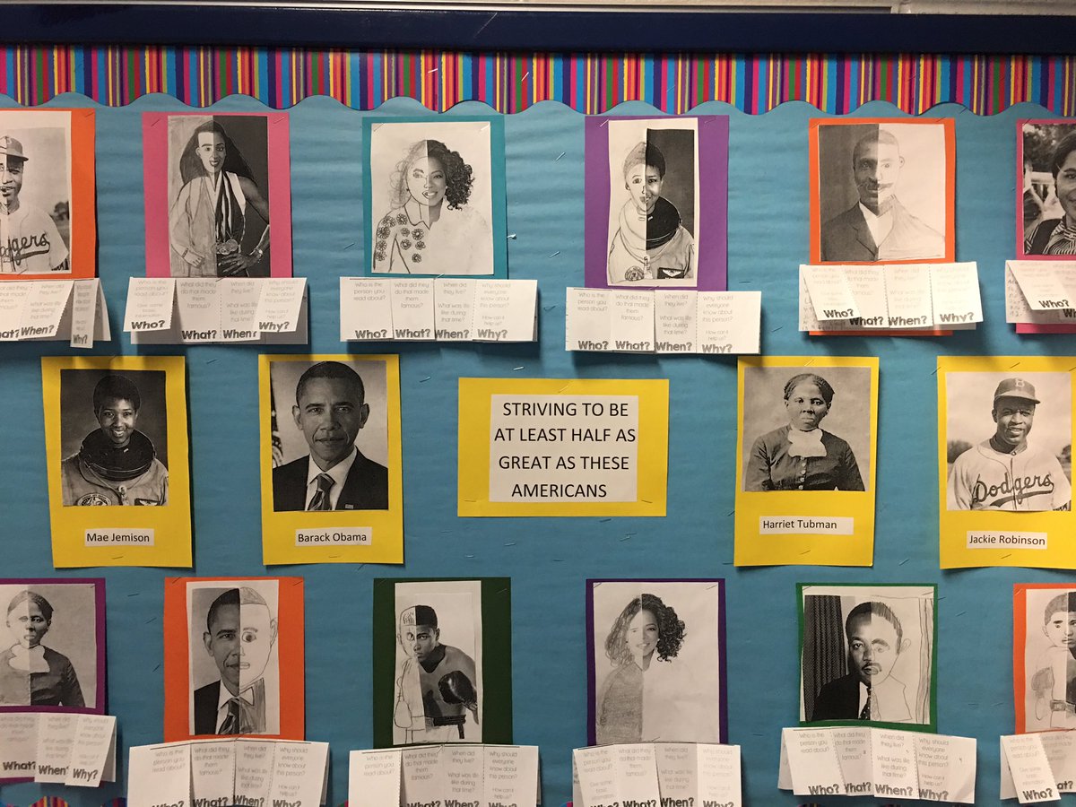 SandersElemAP's tweet photo. When a bulletin board contest idea turns into research, community building, culturally responsive conversations, AND backpack worthy work?!?  I call that a WIN!!  Now to choose our winners!  #BlackHistoryMonth #Zone1derful @JCPSAsstSuptES1 @ChristineDeely @kids_inspire @JCPSDEP1 https://t.co/quoYhHxuwn