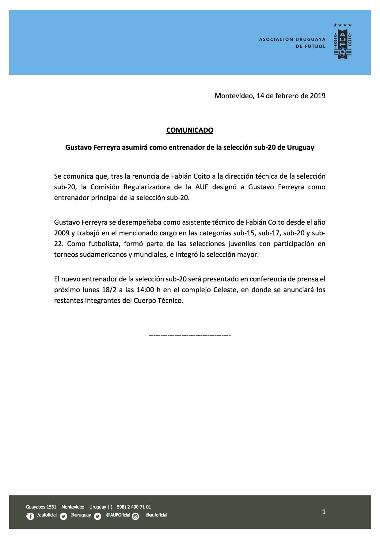 Fútbol uruguayo: El comunicado de la selección