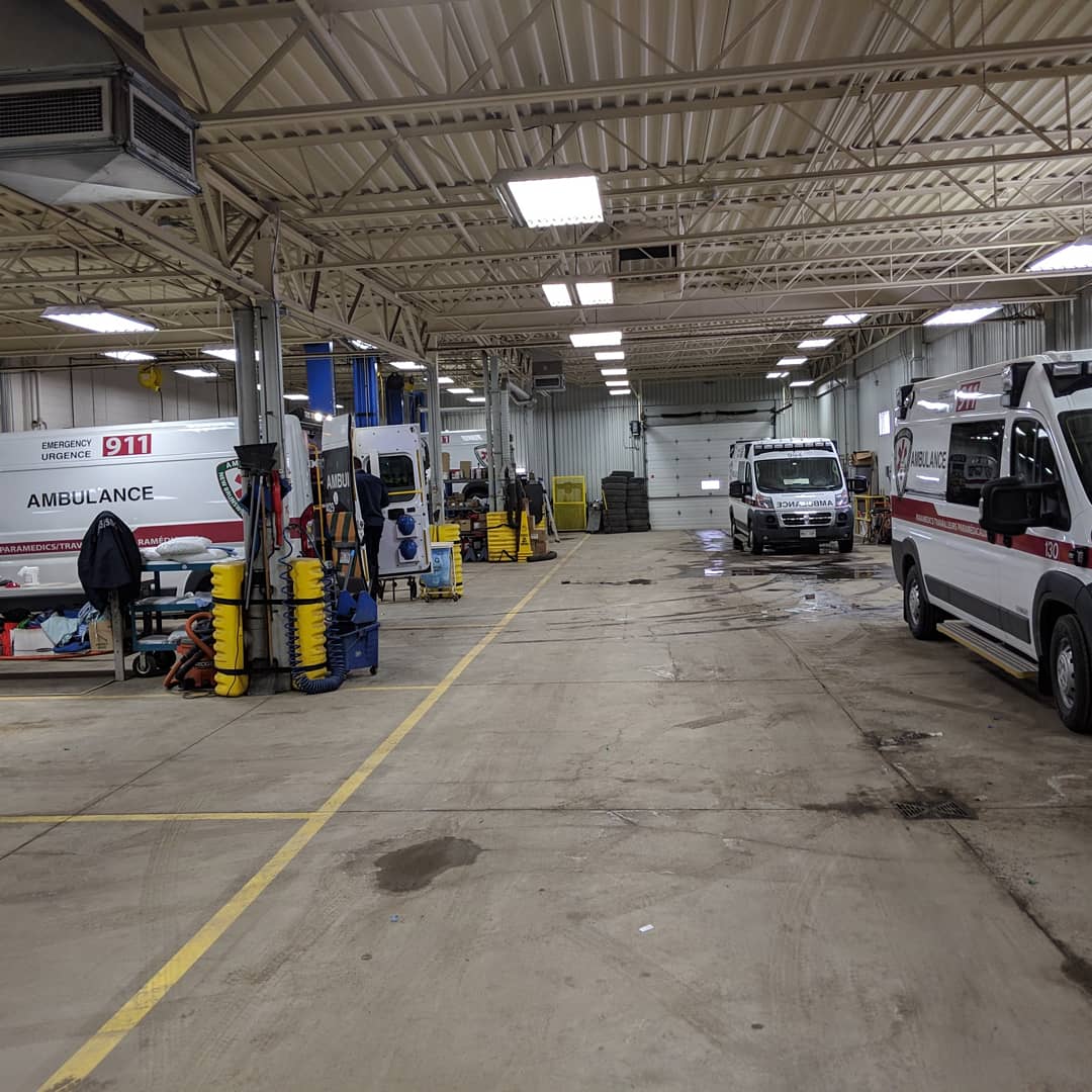 IslandEMS's tweet photo. Thanks to Allan and his team @ambulancenb #fleetcenter for showing our #IEMS fleet staff member Reilly the ins and outs on the day to day operations from Moncton. #peifuthurefleetcenter #ambfleet #PEI #FleetSupport https://t.co/I8tWeTJ35S