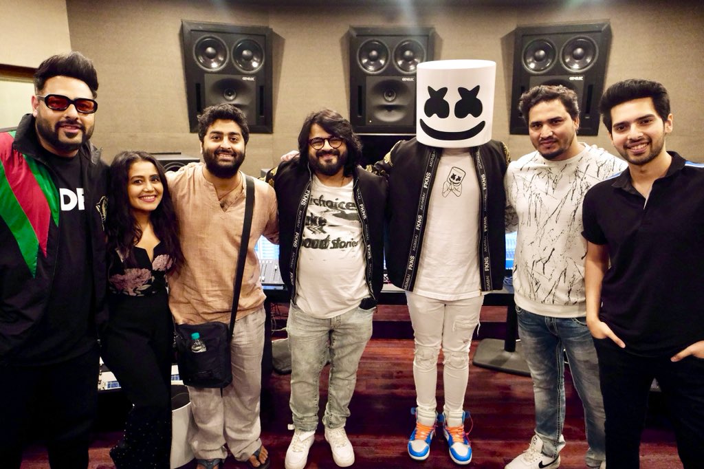 marshmello's tweet photo. Legendary studio session 🇮🇳@Its_Badshah @iAmNehaKakkar @raiisonai @ipritamofficial @DevNegiLive @ArmaanMalik22 https://t.co/rm9lUh9Pu2