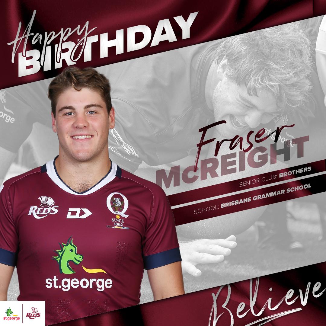 Reds_Rugby's tweet photo. #RedsBday | Happy Birthday to https://t.co/4mSQR9jEpE Queensland Reds backrower Fraser McReight 🎉🎈
#Believe2019 #RedsFamily #HappyBirthday https://t.co/DU3egPnC53