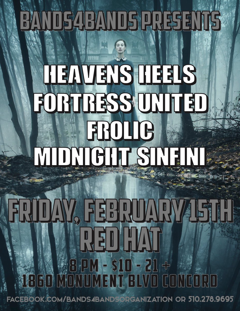 Bands4Bands at Red Hat Friday, February 15th with Heavens Heels, <a href="/FortressUnited/">Fortress United</a>, Frolic, and Midnight Sinfini!