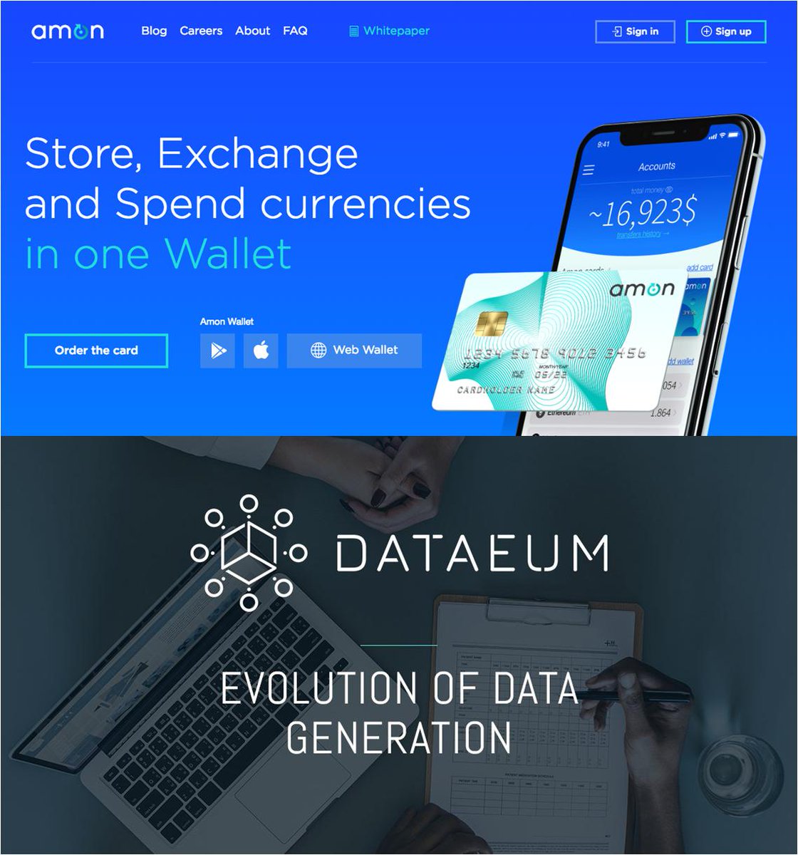 #Blockchain opportunities:
Amon .tech: an "all-in-one" wallet to Store, Exchange, Spend, Lend and Invest. Round: 1M€ for 20% equity.
Dataeum: crowdsourcing for data generation. Round: 8M€ hard cap. Already raised 1.5M€
#investment #fundraising #funding #startup #investors