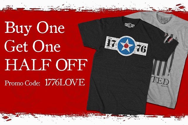 1776United's tweet photo. Ends tomorrow! Don't miss out on this chance to get a second item HALF OFF!⠀
Promo Code: 1776LOVE⠀
https://t.co/IRznzSlrZA⠀
--⠀
#vdaysale #1776united #freedom #usa #patriotic #patrioticclothing #historicallyinspired https://t.co/8lf7XyCtd6 https://t.co/Zl7NDpnqrk
