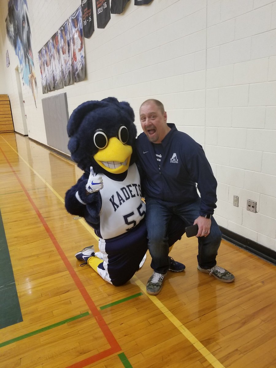 kadet_krazies's tweet photo. Crusher and Mr. Anderson are having a blast at the girls basketball game! Kadets are up 34-14 in the third quarter! @Kadet_Athletics #GoKadets #WeAreAllKraziesHere https://t.co/tkkb7VunF9