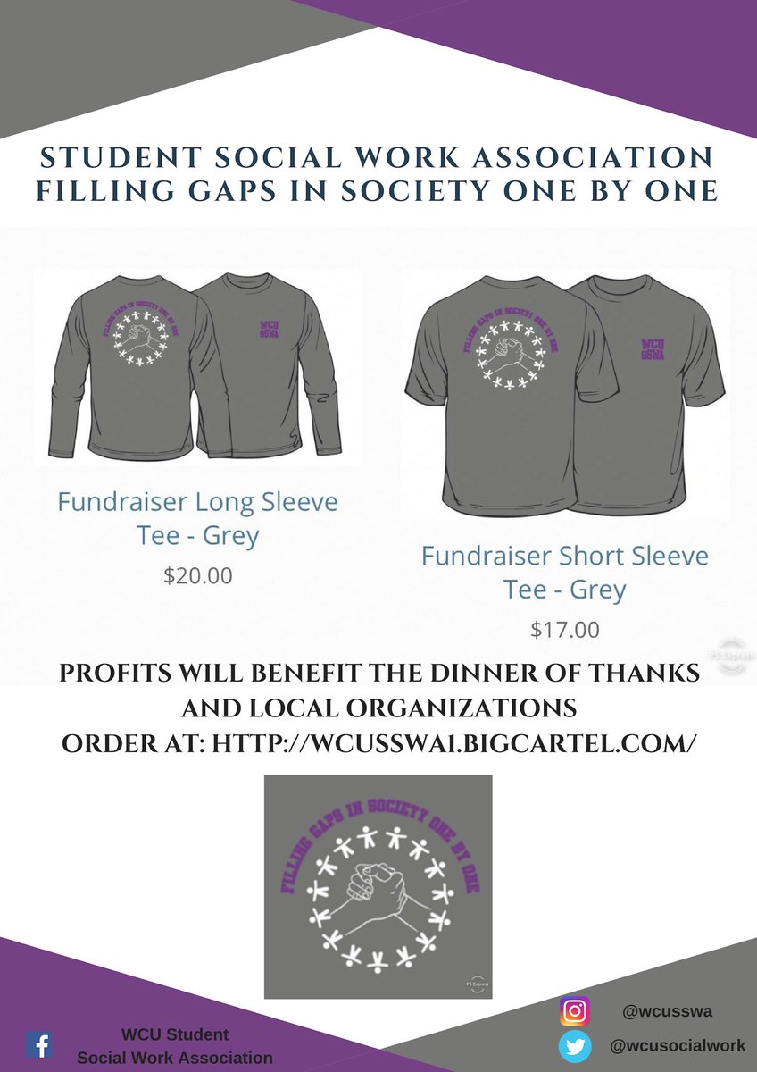 wcusocialwork's tweet image. For everyone who has been asking, shirts are finally available! They are available until March 11th at wcusswa1.bigcartel.com