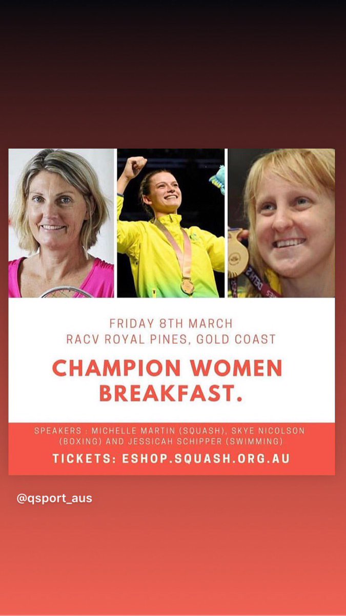 squashAUS's tweet photo. This will be brilliant!  Three great champions are joining us for International Women’s Day and you should too!  Tickets : https://t.co/wuLHvuc850 #InternationalWomensDay #IWD2019 #WomenInSport #squash https://t.co/G4hVrCHroF