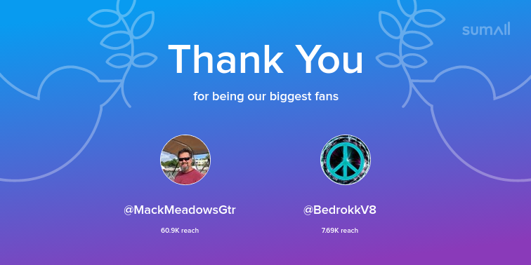 Our biggest fans this week: @MackMeadowsGtr, @BedrokkV8. Thank you! via sumall.com/thankyou?utm_s…