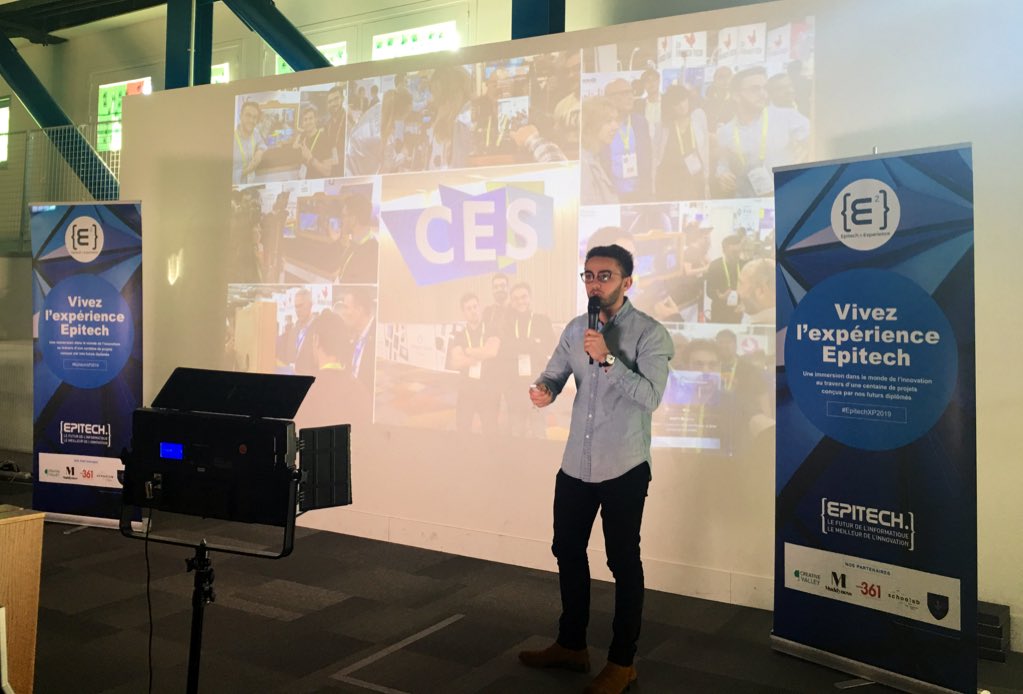 Epitech's tweet photo. C’est les étudiants d’@EpitechBordeaux qui ouvrent le bal avec la présentation de leur miroir connecté @u_reflect ! Récompensé d’un prix aux Innovation Awards du #CES2019, ce miroir à reconnaissance faciale est équipé d’un système d’exploitation très complet ! #EpitechXP2019 https://t.co/ooFpCliQo0