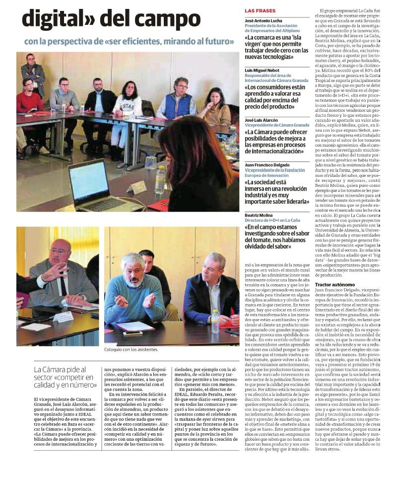 Juanfradelgado's tweet image. Hemos celebrado un Desayuno de trabajo con @Ideal_Granada y @CCGranada sobre el futuro de #Agrifood y hablé de transformación digital de la cadena agroalimentaria y oportunidades que se abren para el sector #Blockchain #AI #Bigdata #Sensorizacion #Robotizacion #DigitalMarketing