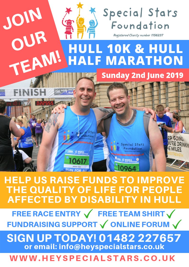 HEYSpecialStars's tweet photo. Join our team of runners in the Hull Running Festival, email us to find out more at info@heyspecialstars.co.uk, raise funds for local disabled people to help improve their lives #hull10k #charity #hull https://t.co/EyYumlwPXj
