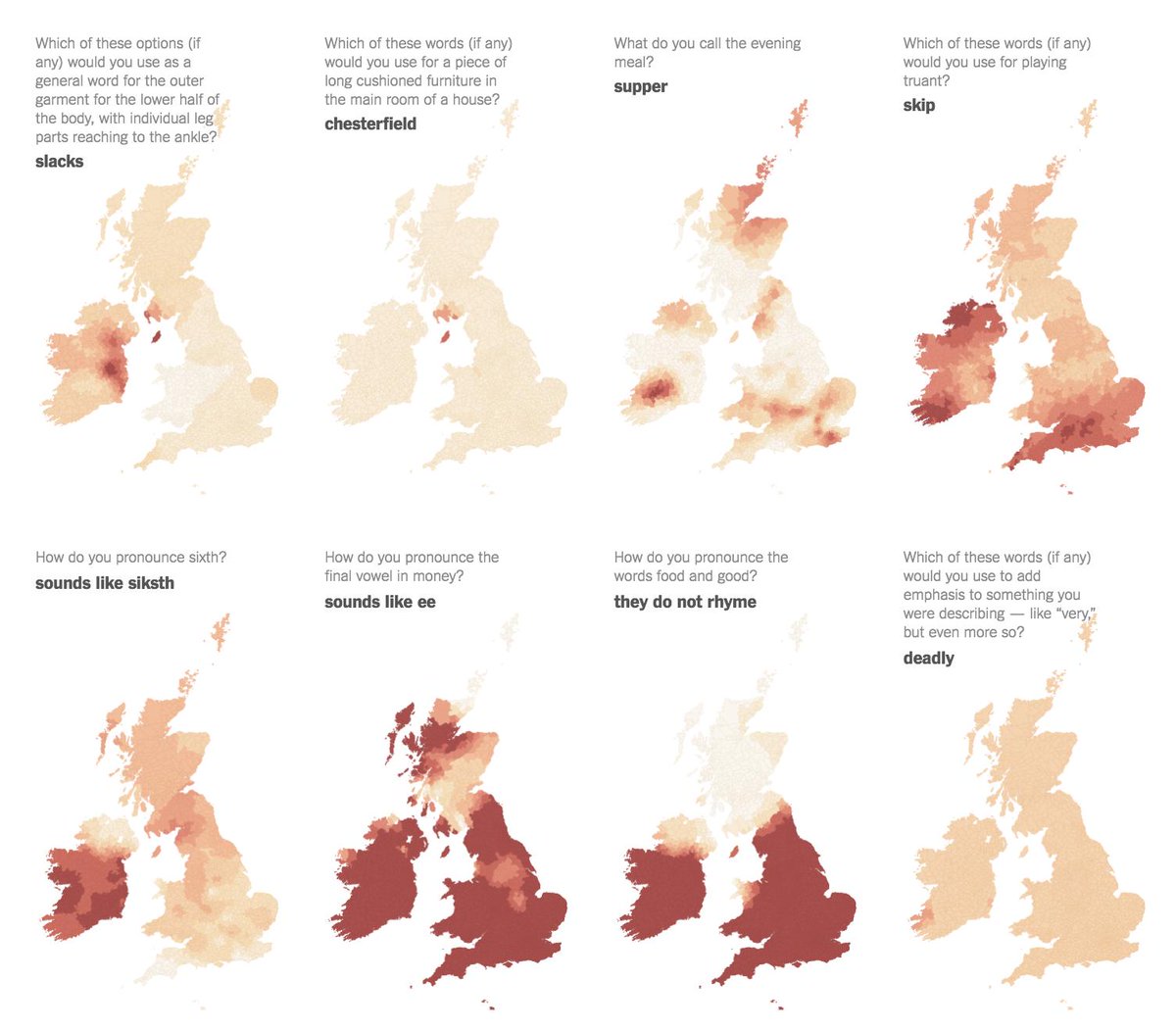 Josh Katz on Twitter: "New today in Upshot land: a dialect quiz for Ireland and the UK! Answer 25 questions about the way you and see where our quiz thinks you're