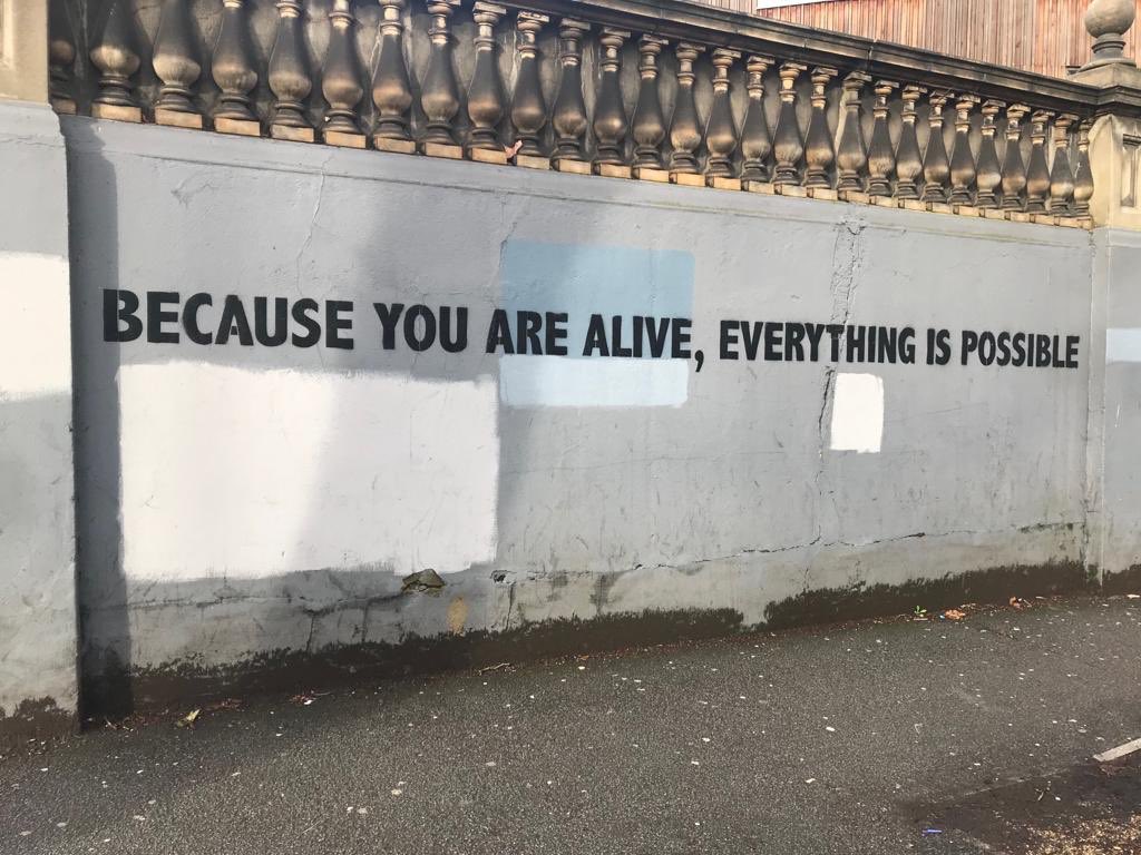 Because you are alive, everything is possible
Who do you know someone who needs to hear this today? 
It’s on the wall out side a school we’re working in 
#EverythingIsPossible #FridayFeeling #School #YoungPeople #Trust #Believe #Change #KnifeCrime